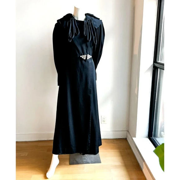 Vintage 1940s Jean Louise Statement sleeve Fitted Wiast Maxi Coat S - Picture 2 of 16